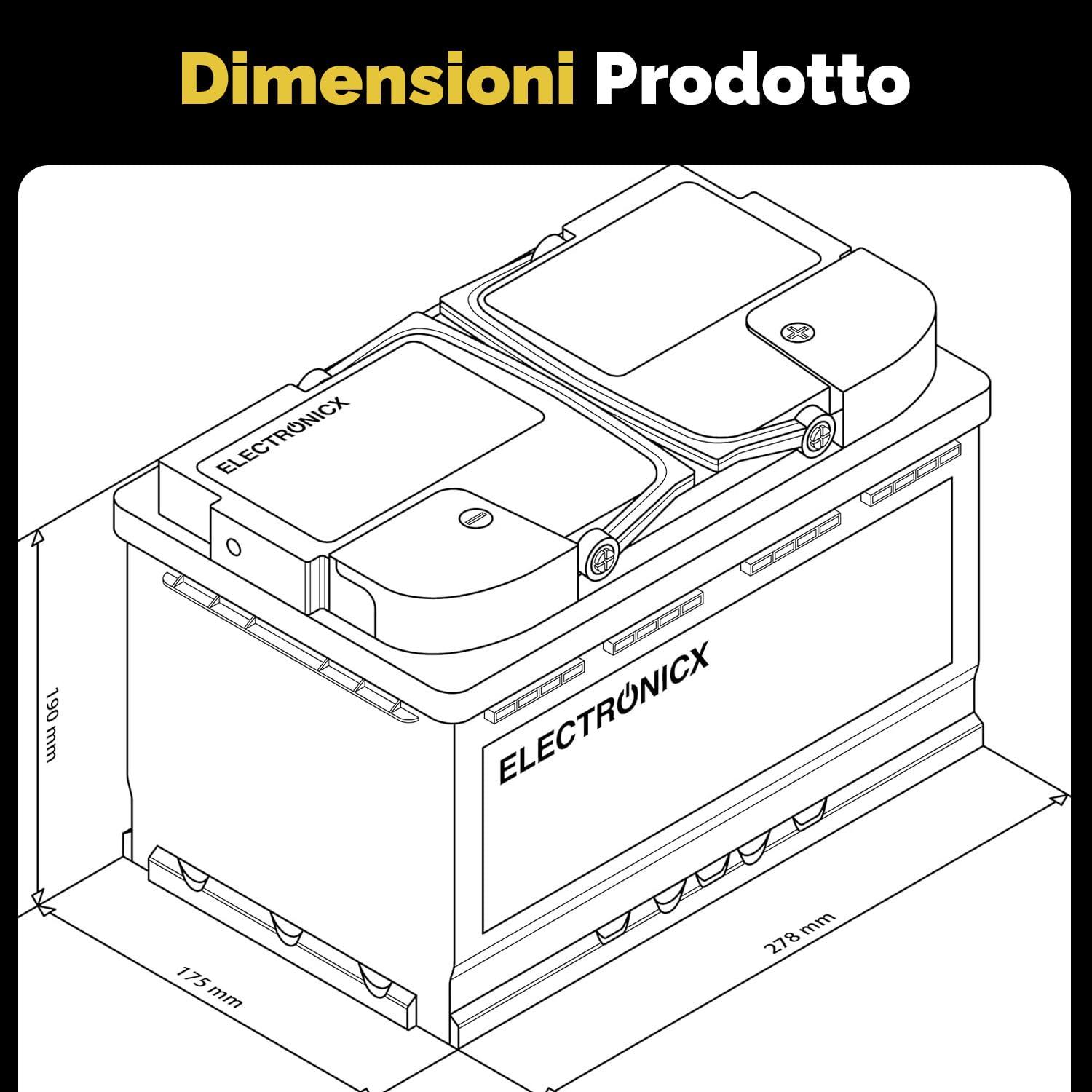 Electronicx batteria di alimentazione AGM SOLAR 12V 100Ah / 100 Ah deep cycle sigillata senza manutenzione, polo positivo a destra – batteria solare fotovoltaica 278×175×190mm per tempo libero
