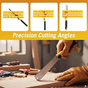 4-in-1 Miter Box and Saw Set, 3 Japanese Pull Saws Multiple Angle Cuts 45° 90° 135° Mitre Box, Clamping Mitre Block and Saw, Ergonomic Handle for Woodworking, Metal and Drywall DIY Projects