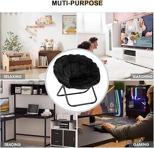 Miniatura 7 de Sillas plegables para adultos, cómoda silla de piel sintética con platillo de luna para dormitorio, sala de estar, lectura y relajación (negro)