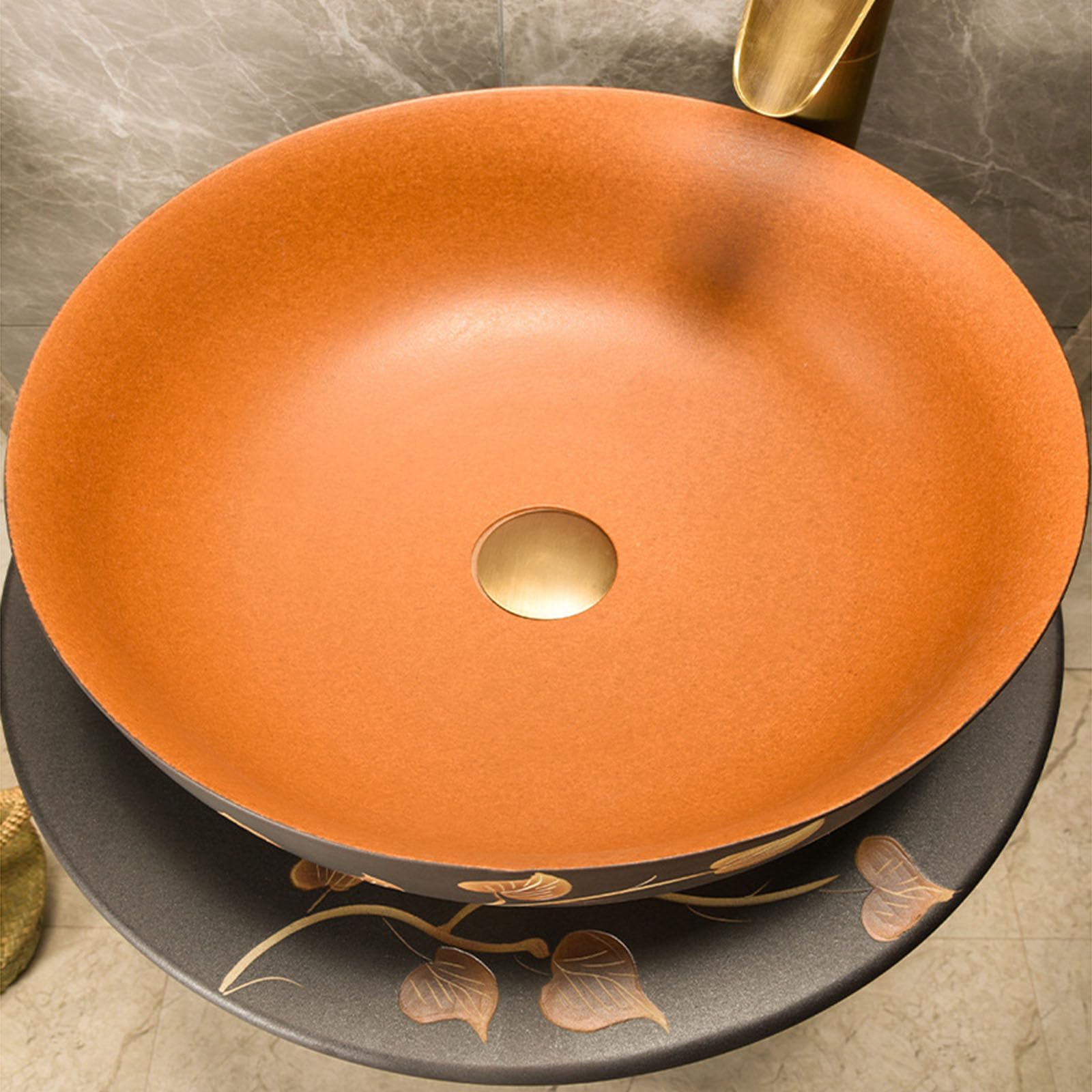 Nowoczesna ceramiczna umywalka łazienkowa, okrągła wolnostojąca umywalka z gliny kaolinowej, do domu, kuchni, patio, pralni, wewnątrz i na zewnątrz, 2-częściowy zestaw, 4-częściowy zestaw