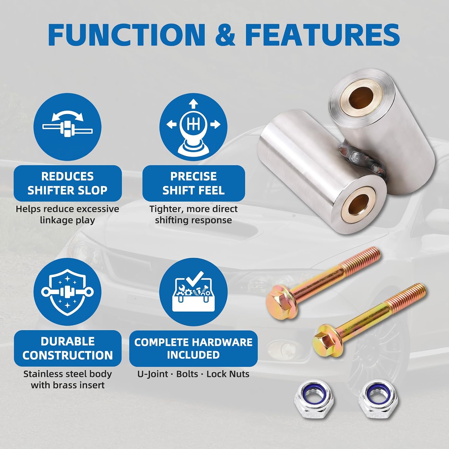 Solid Shifter Linkage U-Joint Trunnion for Subaru STI 6-Speed 2004-2021 Stainless Steel Shift Joint Bushing Repair Kit for Manual Transmission Swap, Reduces Shifter Slop and Improves Shift Feel