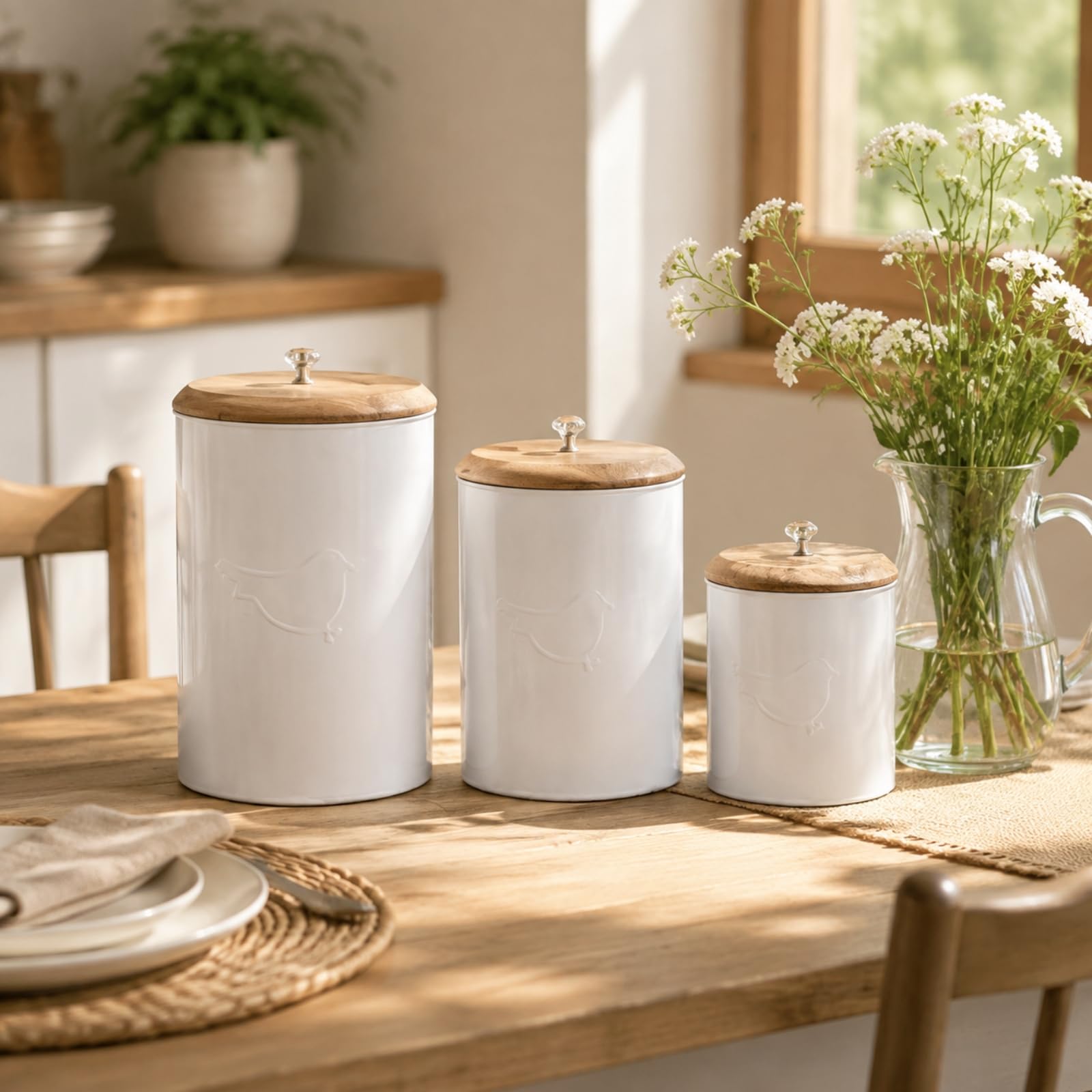 3 Pièces Boîte Métallique Cvercle En Bois Bidon Stockage Cylindrique Compact Boîte Rangement Cvercle Manger
