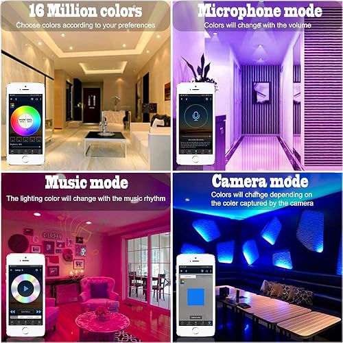 Miniatura 6 de Sumaote - Kit de luces descendentes LED de 5W, inalámbricas, con control por Bluetooth, empotrables, RGBWC, 5 en 1, para iluminación de techo,
