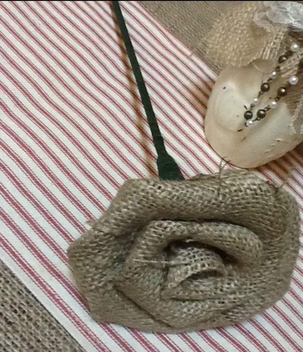 Long Stem Burlap Rose YOU CUSTOMIZE COLOR 3.5" Diameter on 12" Stem Rustic Wedding Reception Centerpiece Burgundy Red Pink Yellow Purple Lavender Gray