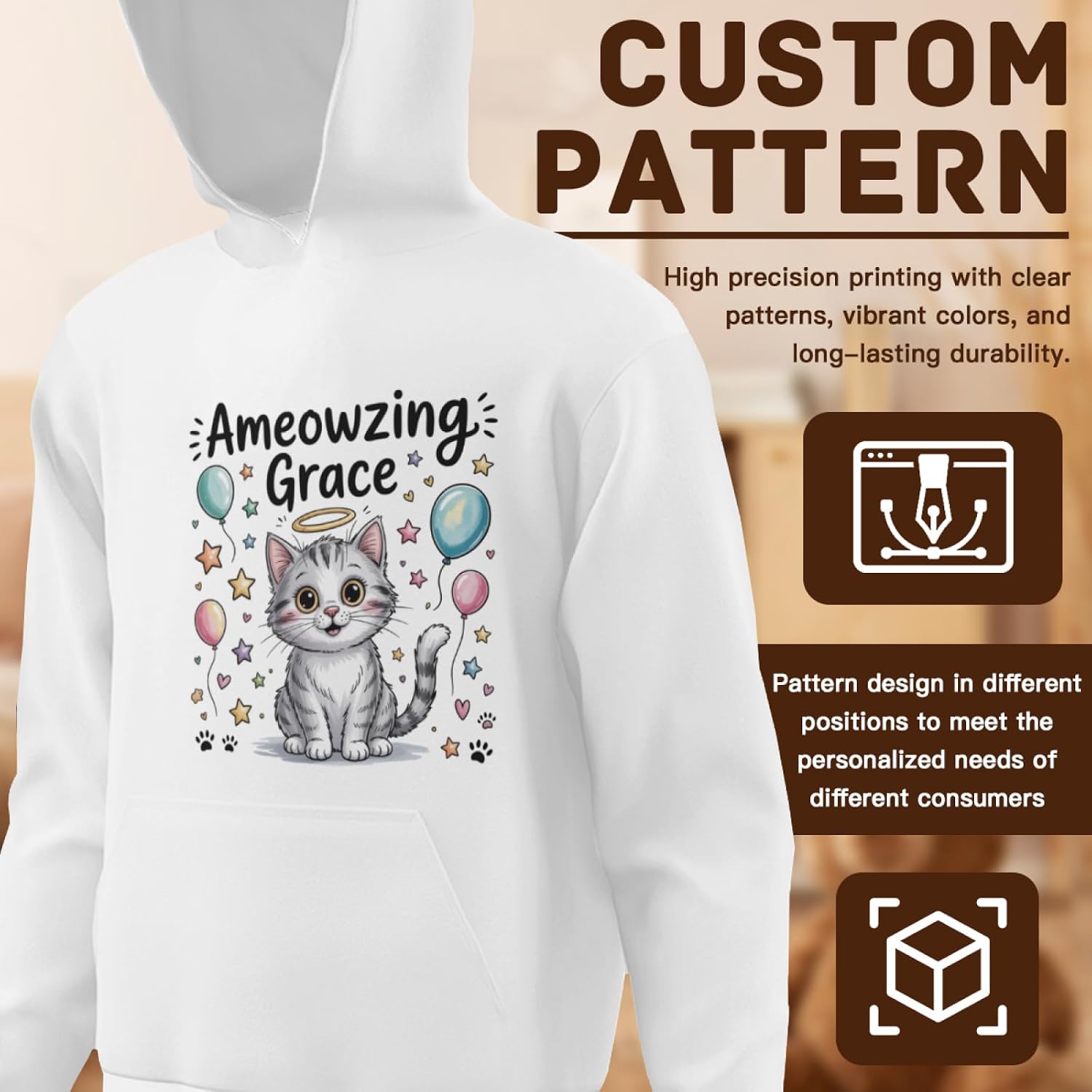 Kids Funny Ameowzing Grace, Cat Christian Church Worship Leader Boys Girls Lightweight Kangaroo Pocket Hoodies