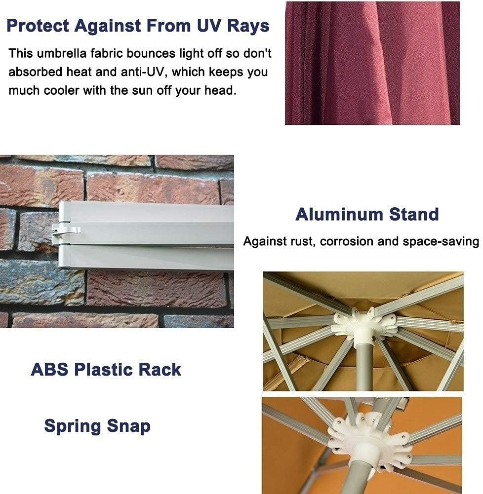 Parasol Umbrella WineRed Wall Hanging Patio Umbrella, Large Protective Cover Weather-Resistant with 8 Sturdy Ribs, for Garden Pool Patio