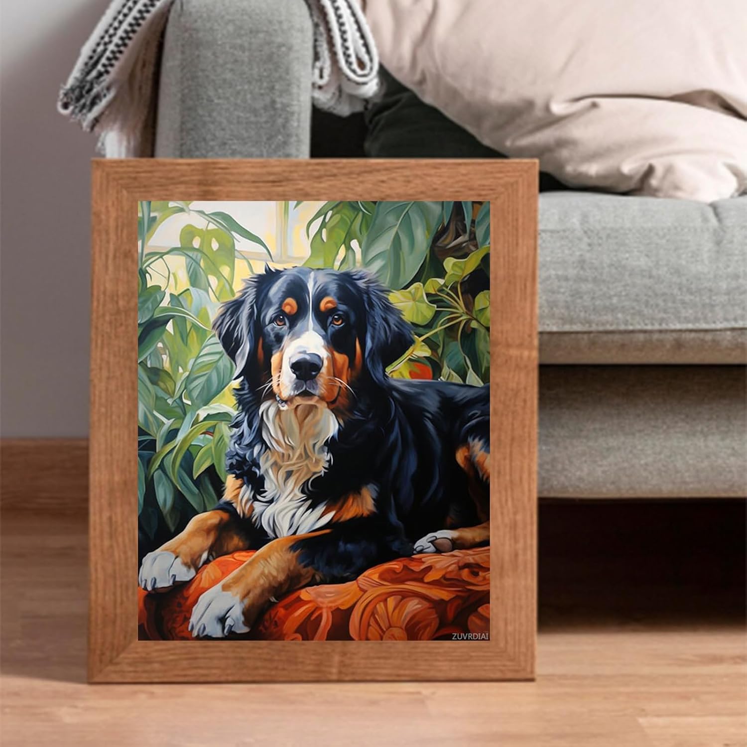 ZUVRDIAI Oil Painting Gift Kits for Adults, Bernese Mountain Dog Lying in The Garden, Paint by Numbers on Canvas, DIY Acrylic Painting Kit, Gift Kits Pre Printed, 40x50cm Frameless