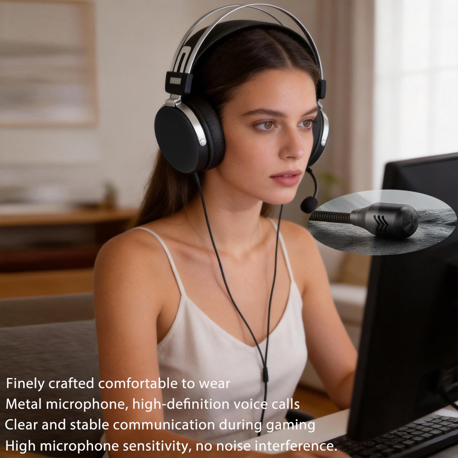 Przewodowe słuchawki nauszne, HiFi 50 mm dynamiczne słuchawki monitorujące, przewodowy zestaw słuchawkowy do gier, słuchawki stereo z otwartym tyłem, dla inżyniera studia, audiofilów, gier