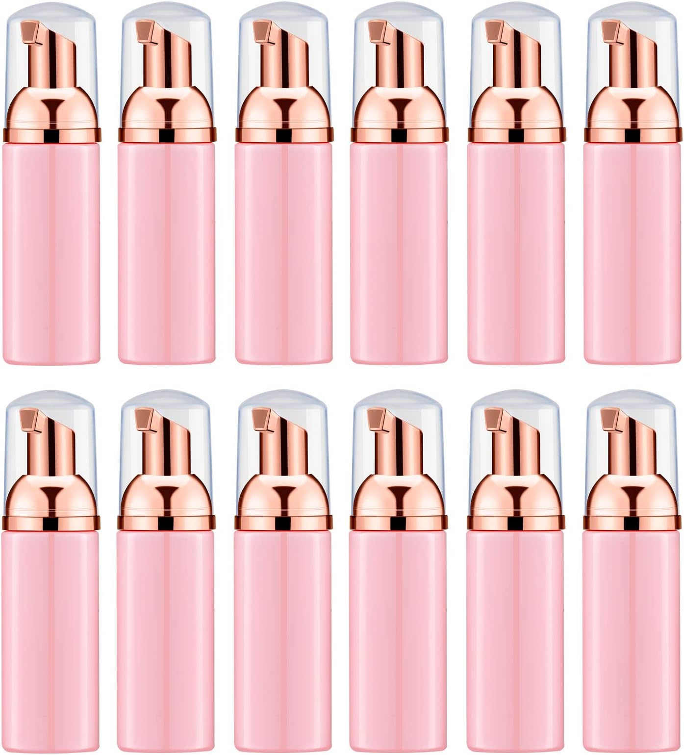 Lil Ray 2 OZ Pink Foam Bottle with Rose Gold Pump(12PCS), Empty Travel Foaming Dispensers for Hand Soap,Lash Shampoo