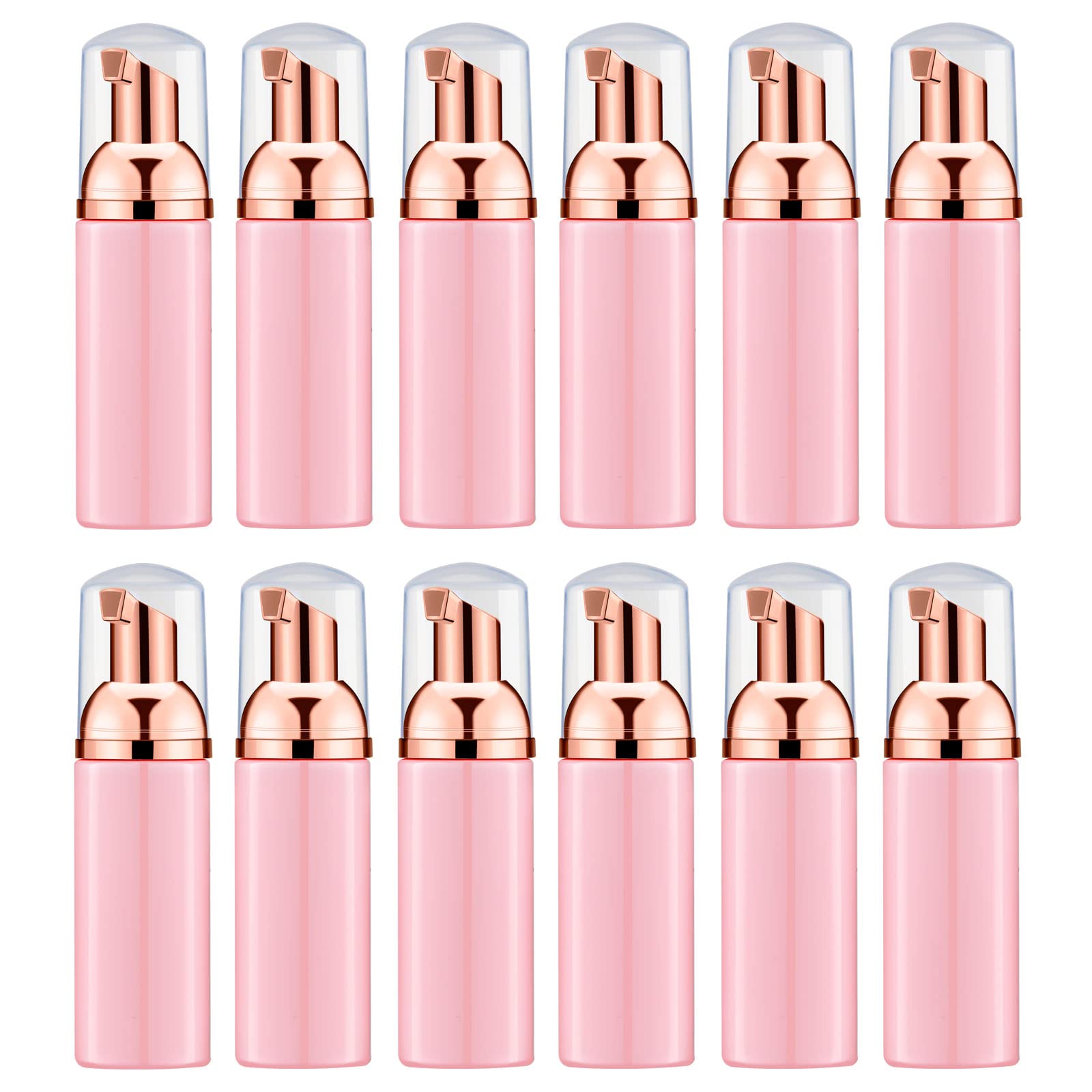 Lil Ray 2 OZ Pink Foam Bottle with Rose Gold Pump(12PCS), Empty Travel Foaming Dispensers for Hand Soap,Lash Shampoo
