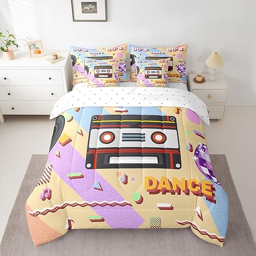 Miniatura 15 de Erosebridal Juego de ropa de cama retro con música de Memphis, 7 piezas, tamaño matrimonial de los años 80 y 90, ropa de cama en una bolsa con