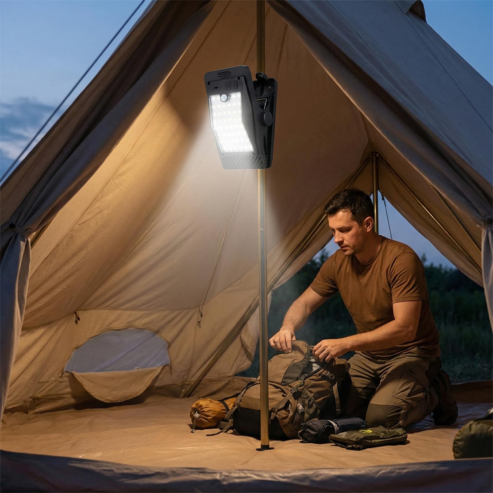 Luz solar al aire libre clip con sensor de luz impermeable y ligera para jardín garaje terraza camping
