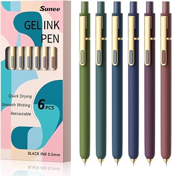 SUNEE Gel Pens, 6 Pack 0.5mm Pens Fine Point Smooth Writing Pens with Quick-Dry Black Ink, Cute Aesthetic School Office Note-Taking Pens for Journaling - Vintage