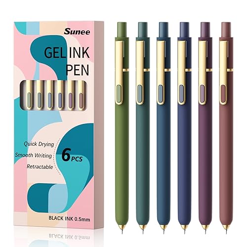 SUNEE Gel Pens, 6 Pack 0.5mm Pens Fine Point Smooth
