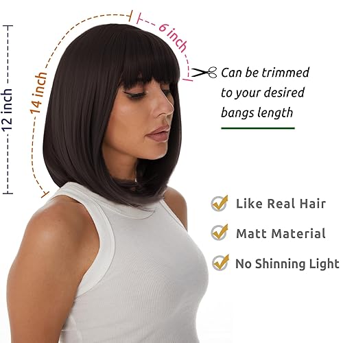Miniatura 10 de Onpep Peluca Bob con flequillo, pelucas cortas y rectas de aspecto natural para mujer, longitud al hombro, resistentes al calor, pelucas rubias