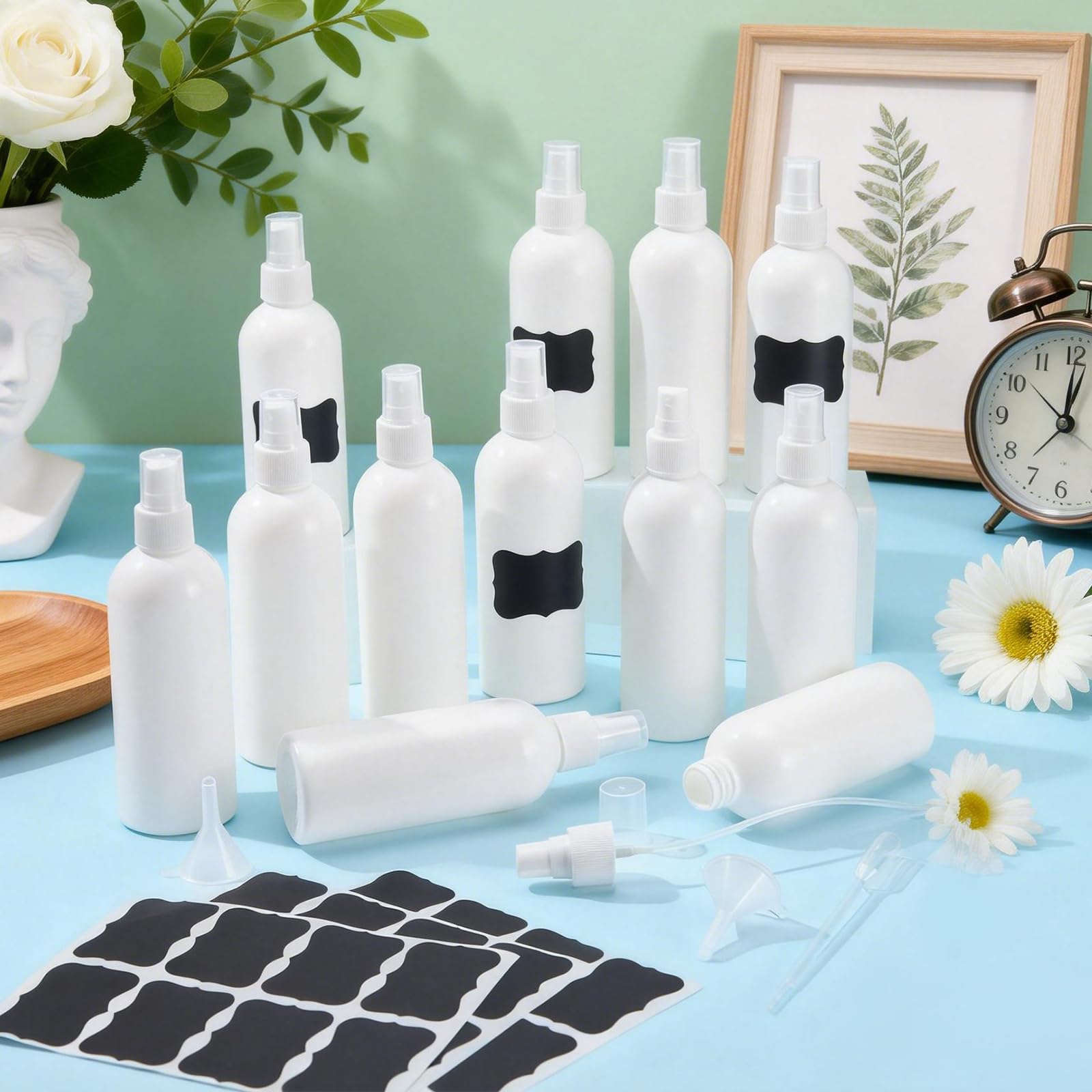 36 flaconi spray da 250 ml, in plastica, con tappo, ricaricabili, per la pulizia dei capelli, oli essenziali per capelli, prodotti di bellezza, pulizia da viaggio, colore bianco
