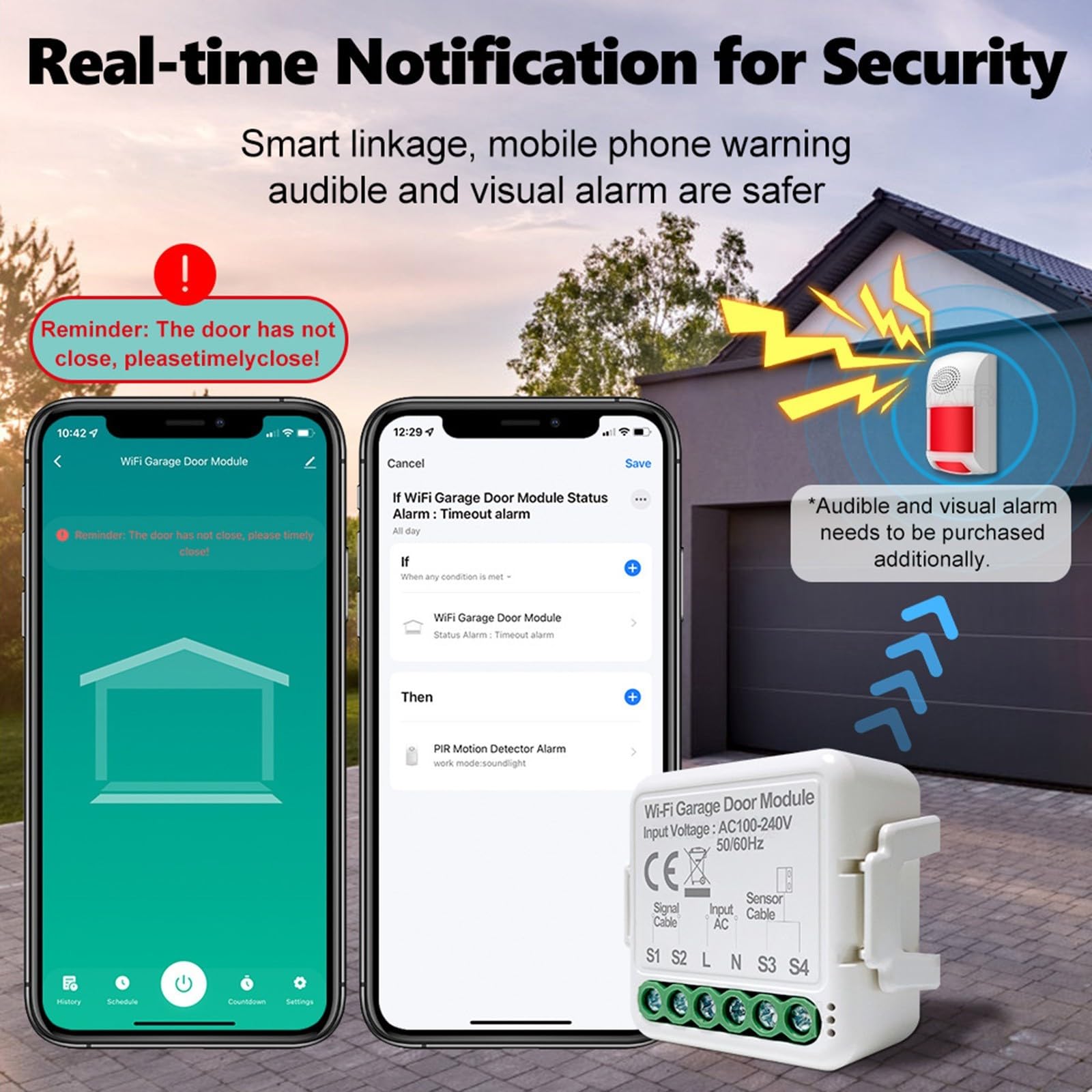 meross Smart WLAN garagedeuropener, app-bediening, compatibel met Alexa, Google Assistant en SmartThings, geen hub nodig, wit