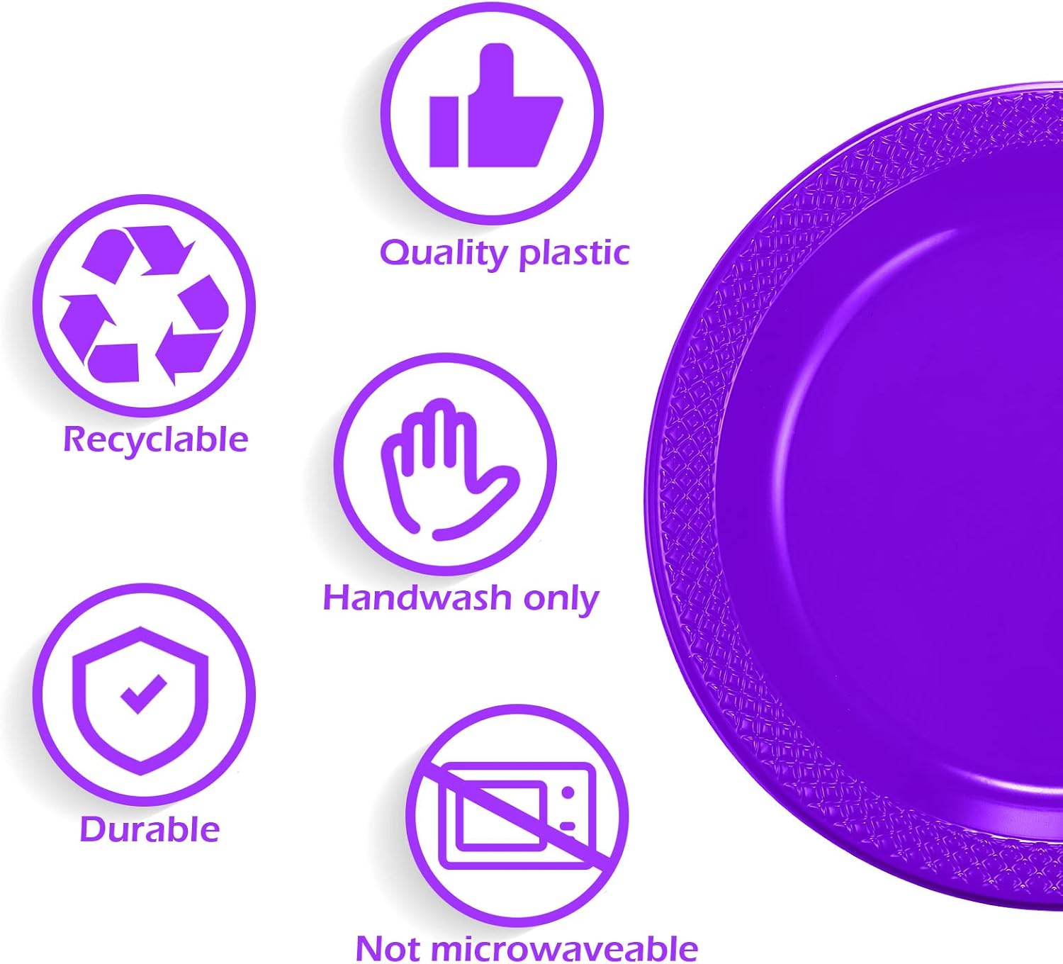 Mimorou 200 Pcs Plastic Dessert Plates 6 Inch Disposable Round Dinner Cake Plates Bulk for Wedding Birthday Picnic Salad Appetizer Party Supplies(Purple)