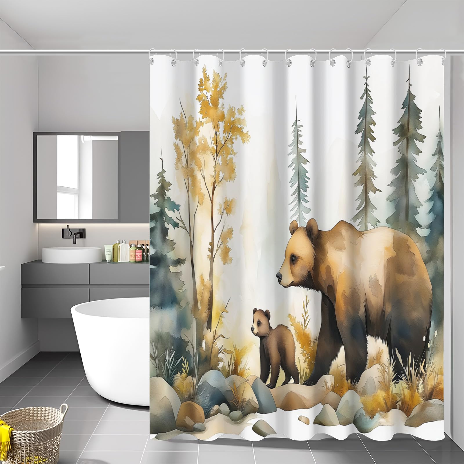 Rideau de douche forêt pour une salle de bain nature et étanche 150x180 cm