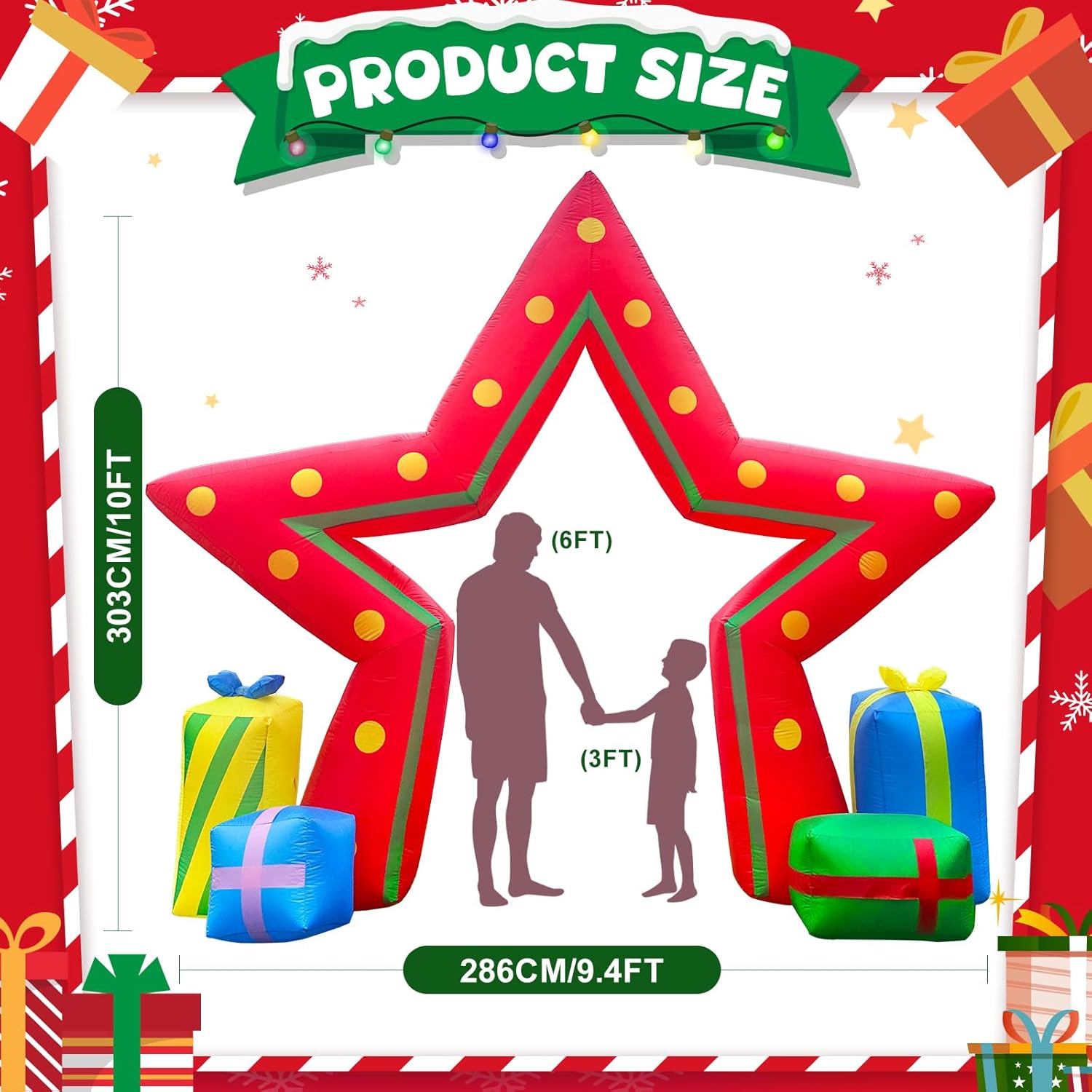 OurWarm 10FT Christmas Outdoor Inflatable Decoration, Giant Pentagram Archway Yard Inflatable Decoration with Built in LED Lights, Blow Up Xmas Decor for Lawn Patio Garden Yard Decor