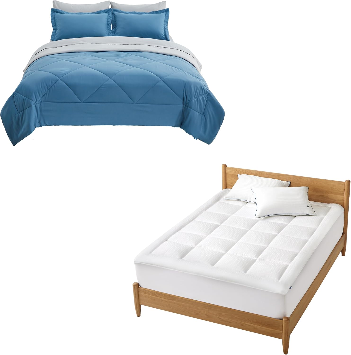 Bedsure Blue Comforter Set Queen 7 Pieces Bundle Cotton