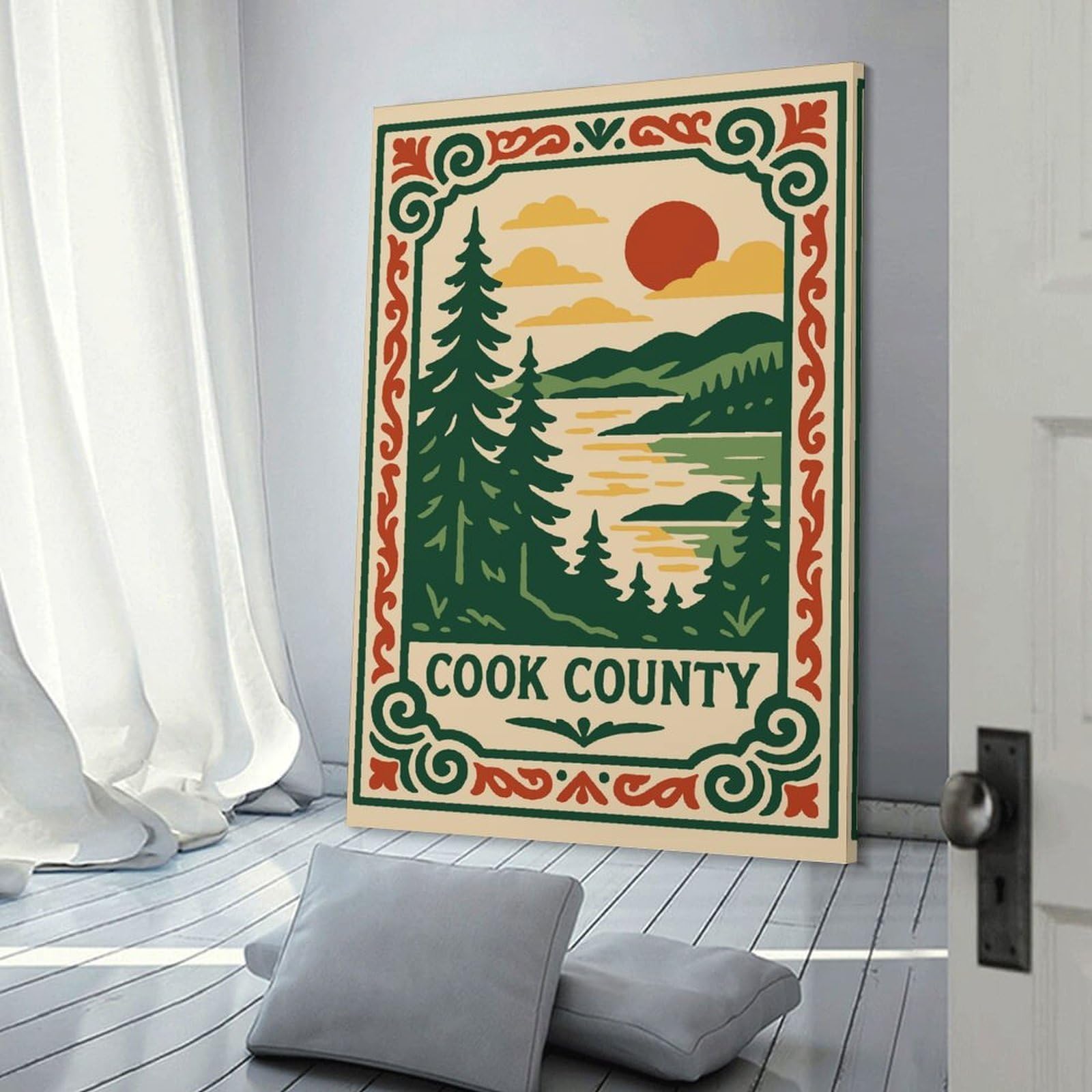Junmoney Cook County Landscape Illustration Wall Picture Print 20x30inch(50x75cm), for Picture Wall Styling in Lounge Or Bedroom, Ideal for Building A Coordinated Art Wall
