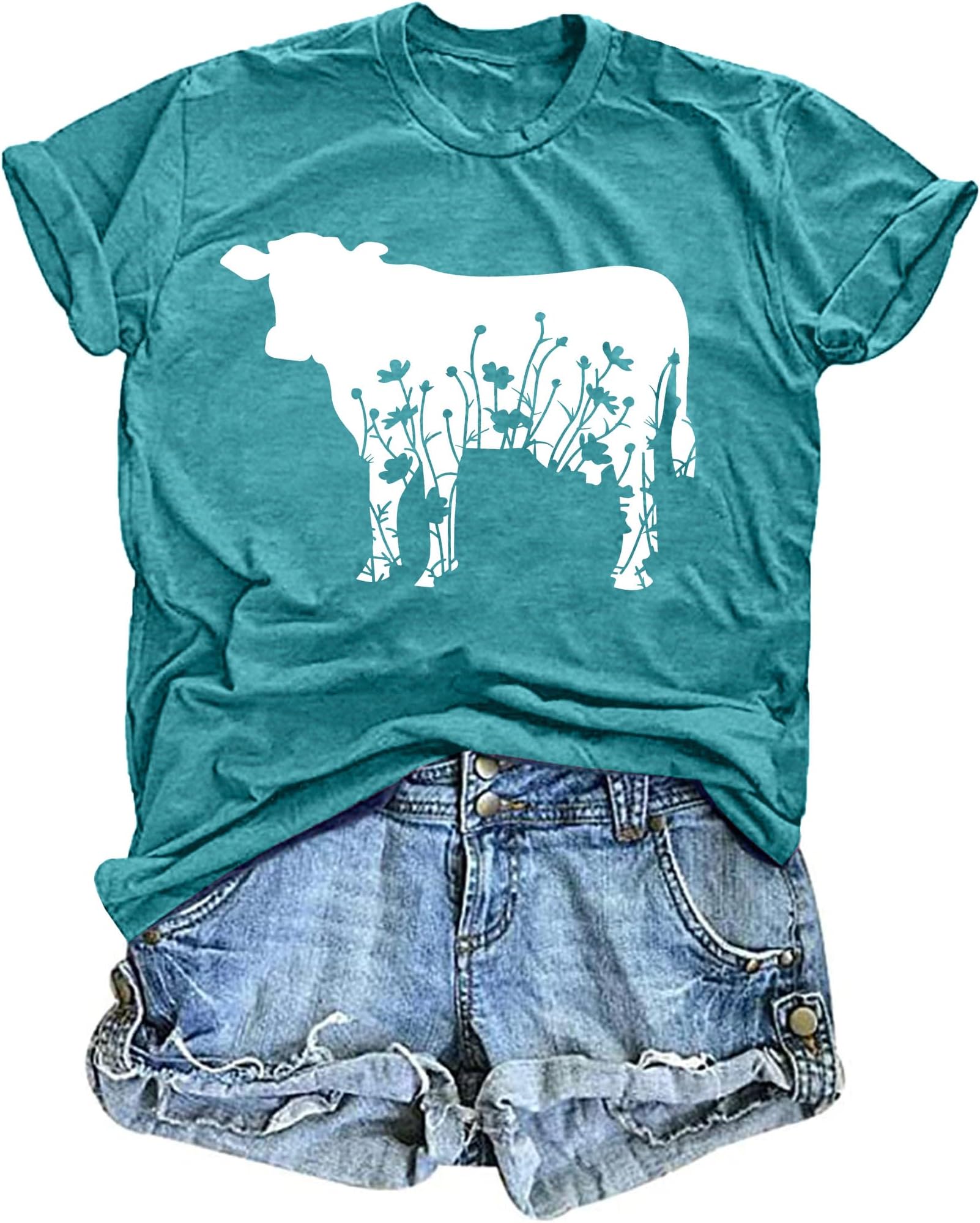 VVNTYCow Shirts Women Cattle Cowgirl T-Shirt Funny Animal Graphic Tee Vintage Western T Shirt Farm Life Tops