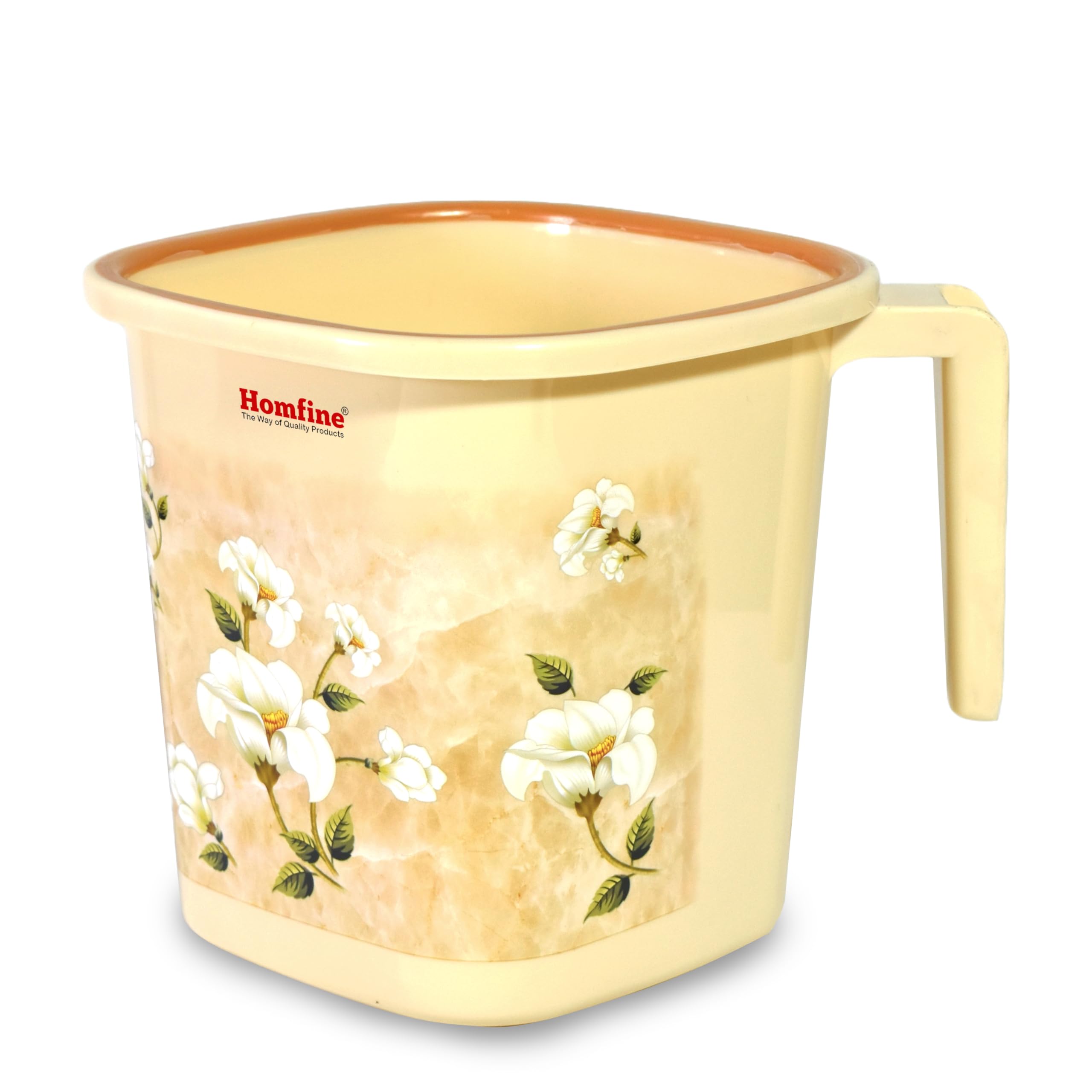 Homfine Pack of 4 Printed Square Bath Mug 1.5 litre/1500ml BPA Free Plastic for Multipurpose use in Home, Kitche, Office, Bathroom (Grey. Cream) 2