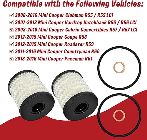 Miniatura 3 de Kit de filtro de aceite de motor de 2 piezas reemplazar 11427622446 compatible con Mini Cooper Clubman Countryman Paceman Hardtop Cabrio Coupe