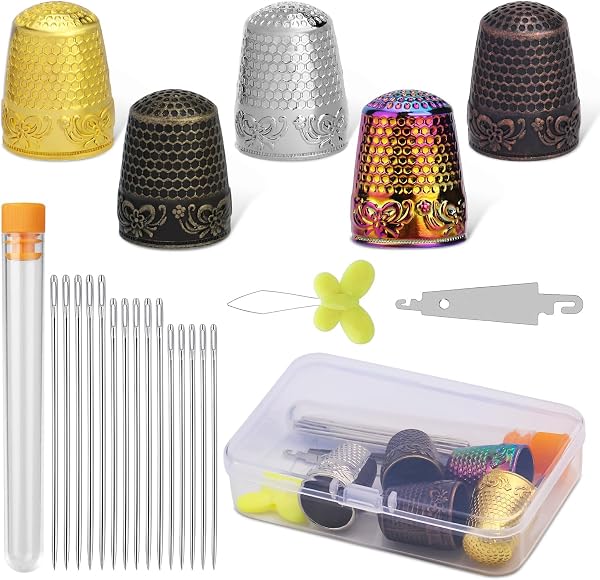 Mnuizu 24Pcs Sewing Thimble Set with Needle Kit