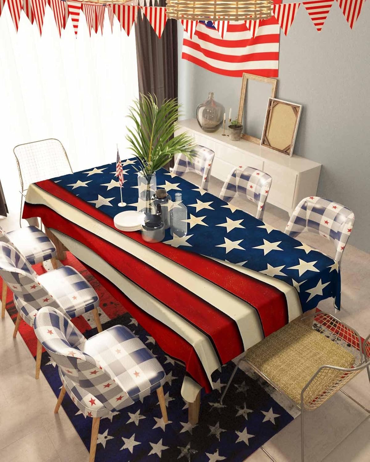 4th of July Tablecloth American Flag Table Cloth for Independence Day Waterproof Patriotic Star USA Flag Tablecloths Rectangle Kitchen Table Cover for Dinner Picnic Memorial Day Holiday Party 60x120