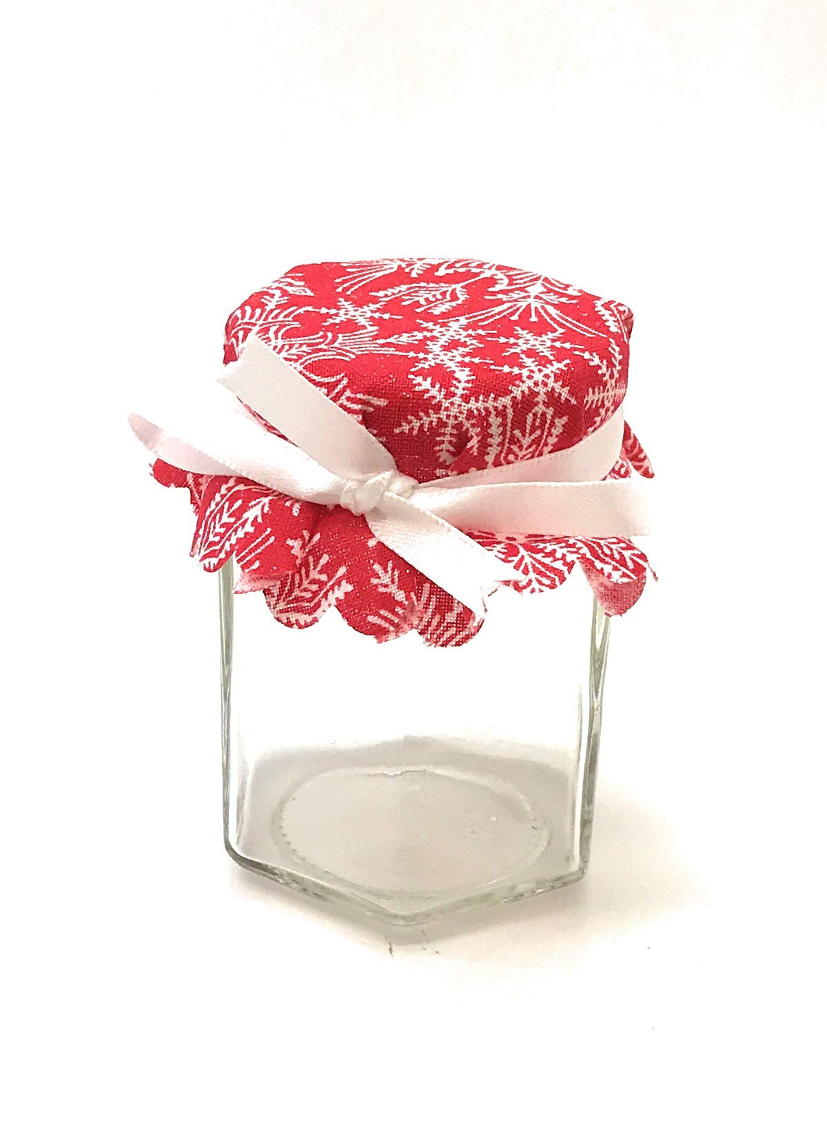 Nakpunar 12 pcs Fabric Jar Covers with Ties (Snowflakes on Red, 4