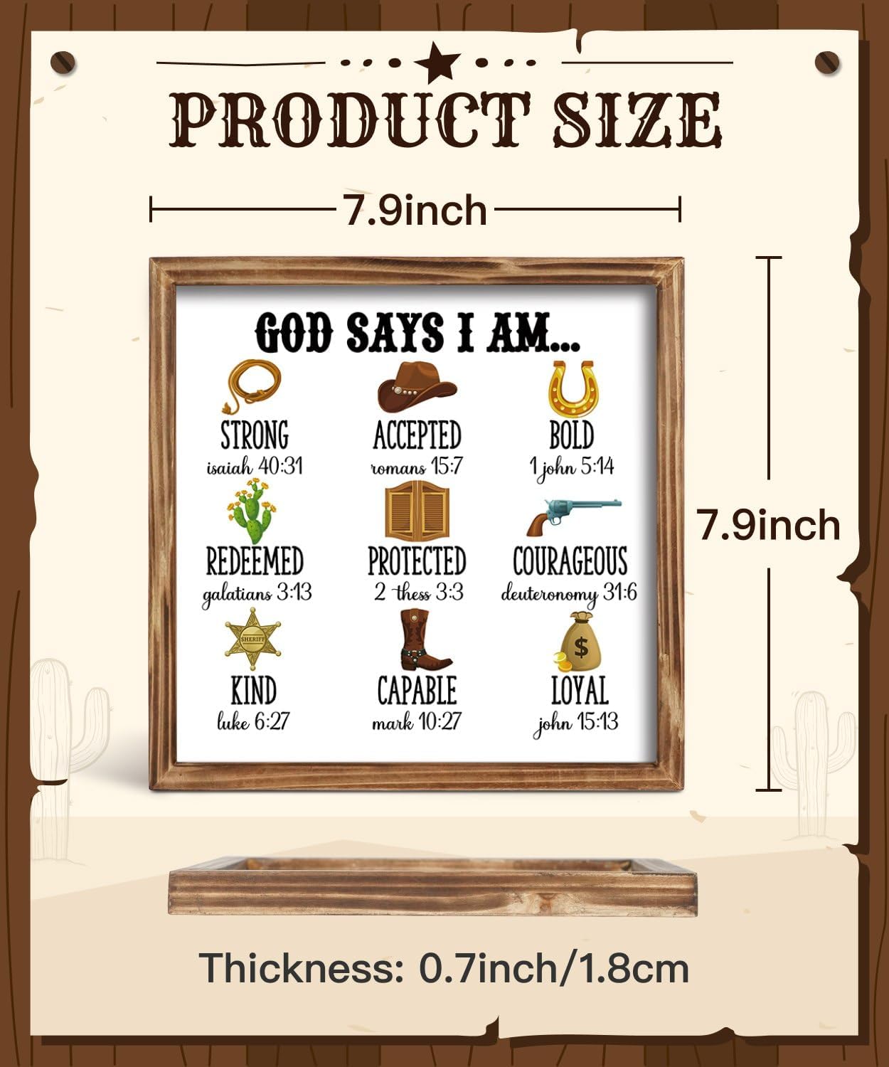 Putuo Decor Western Wall Decor, God Says I Am Cowboy Wooden Framed Wall Decoration, Rustic Country Farmhouse Scripture Inspiration Sign for Entryway, Bedroom, Bathroom(8.3 x 8.3 Inch) image 2