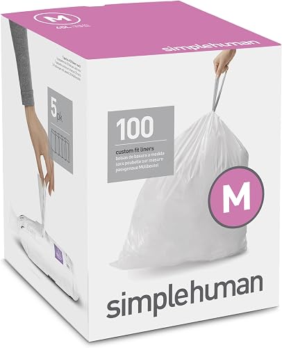 simplehuman Code M Custom Fit Drawstring Trash Bags in Dispenser Packs, 100 Count, 45 Liter / 11.9 Gallon, White