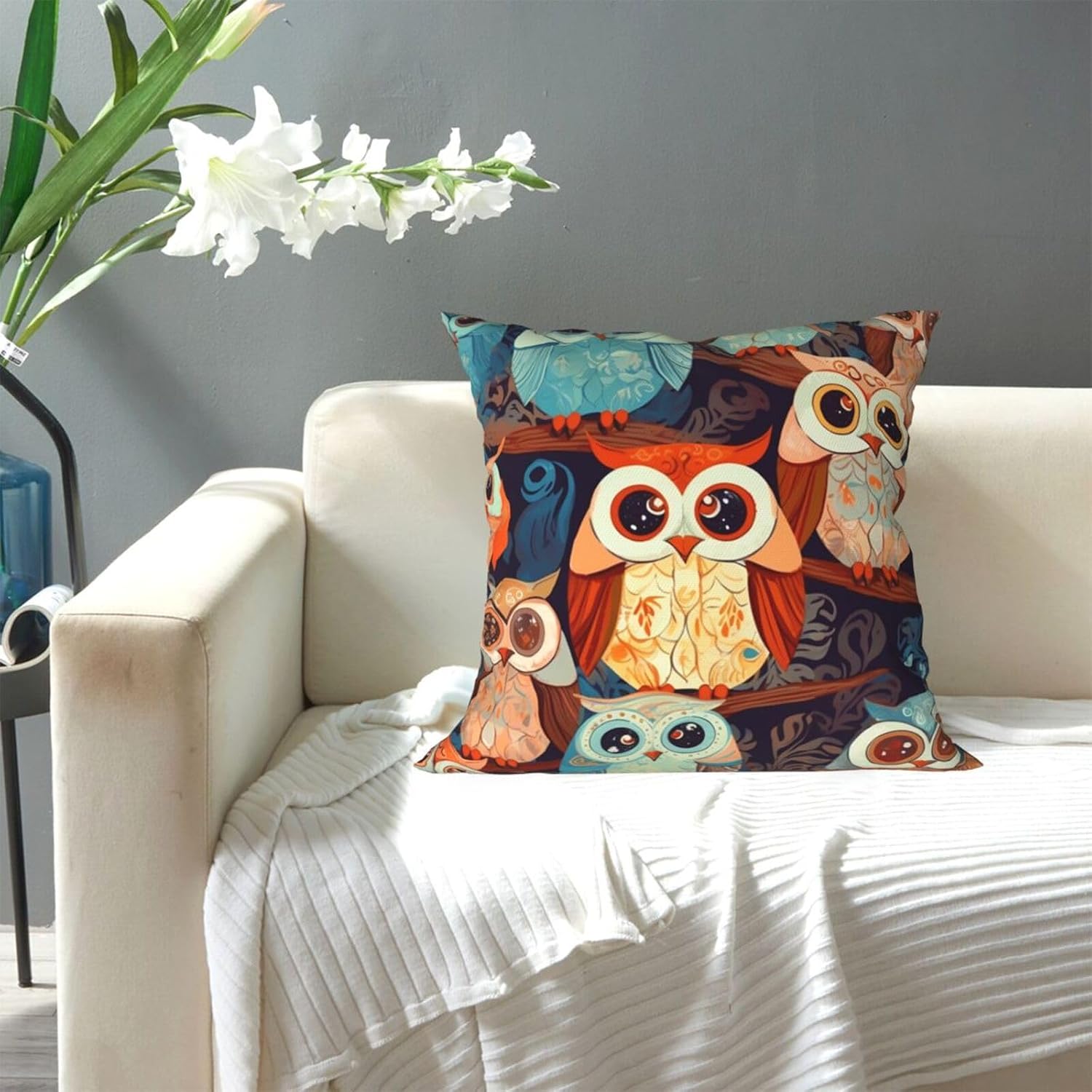 Decorative Throw Pillow Covers 20"x20" Square Pillow Covers for Sofa Anime Owl Double Sided Throw Pillow Cases Soft Plush Decorative Cushion Cover for Living Room image 5