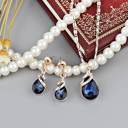 Miniatura 6 de COLORFUL BLING Rosa oro lágrima infinito colgante collar colgante pendiente nupcial perla conjuntos de joyas