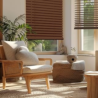 REGAL estate Cordless 2" Faux Wood Blinds for Inside Mount, 34.5" W x 72" H, Chestnut