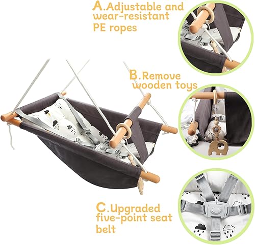 Miniatura 3 de Columpio para bebés al aire libre e interior para bebés y niños pequeños, columpio portátil ajustable para porche con cinturón de seguridad de 5