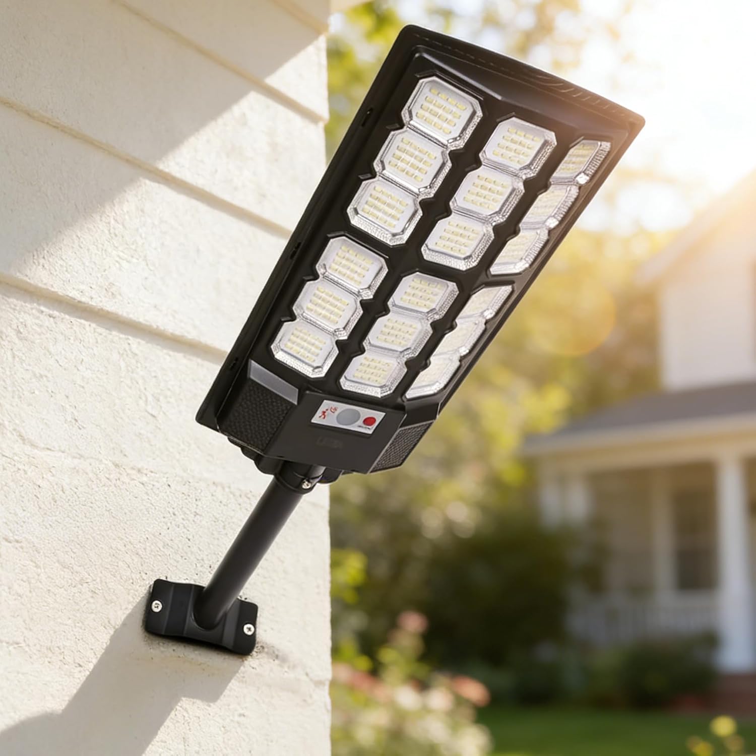 1500W Solar Street Light, IP67 Waterproof Wide Angle Solar Powered Street Lights Dusk to Dawn Flood Security Light, 8500K Commercial Parking Lot Light for Yard, Driveway, Farm, Garage