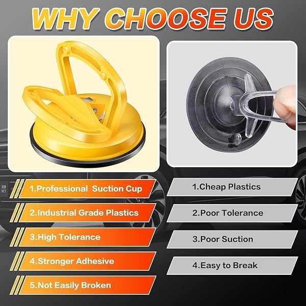 HORFUTY Car Dent Puller 3 Pack Dent Puller Powerful Car Dent Removal Kit Suction Cup Dent Puller for Car Dent Repair Dent Remover Tool for Car Body,Tiles Lifting,Objects Moving,Screen (Yellow+Black) - 3