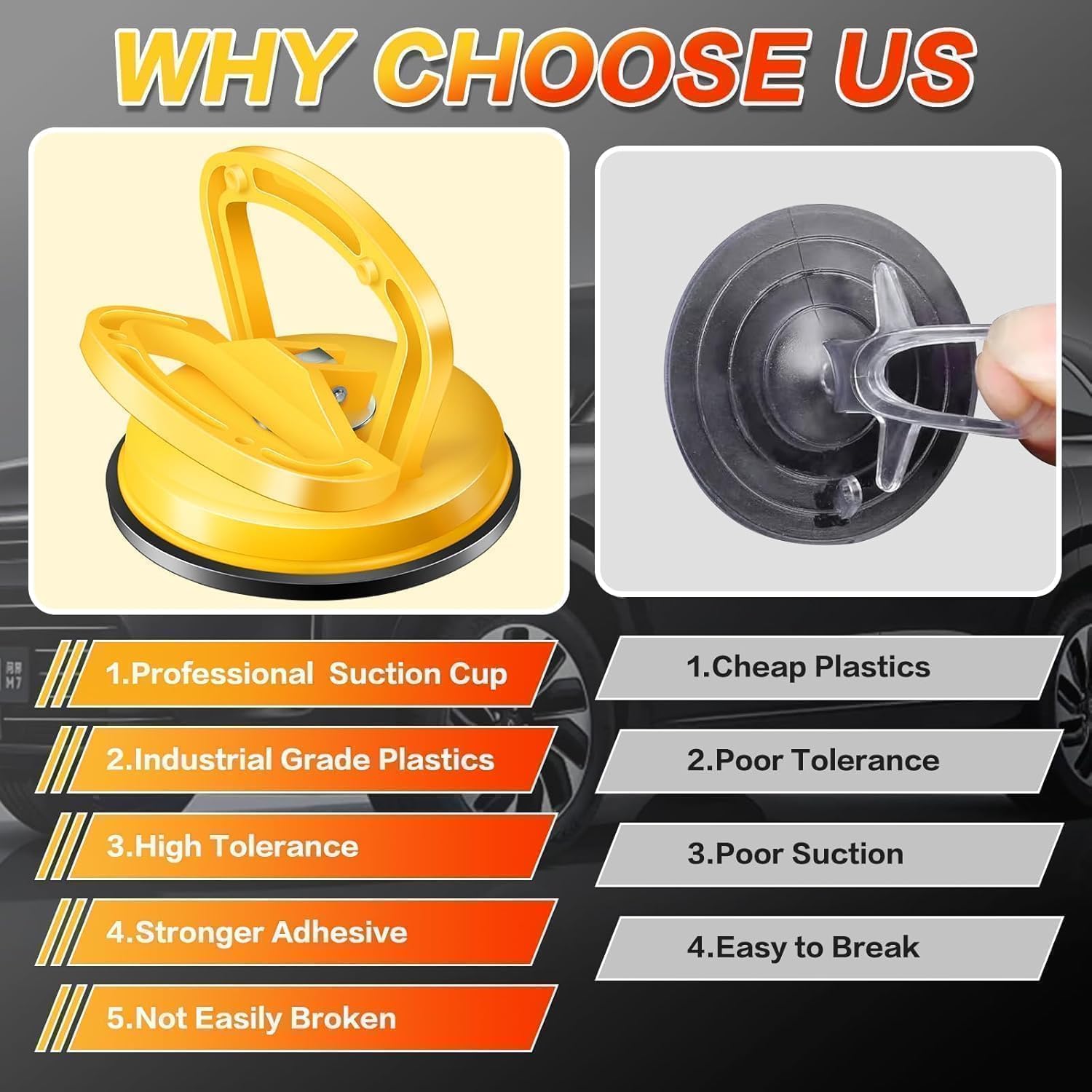 HORFUTY Car Dent Puller 3 Pack Dent Puller Powerful Car Dent Removal Kit Suction Cup Dent Puller for Car Dent Repair Dent Remover Tool for Car Body,Tiles Lifting,Objects Moving,Screen (Yellow+Black) - 4