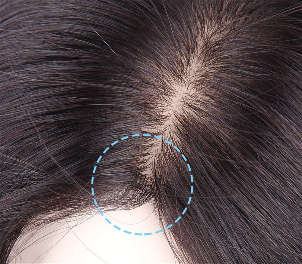 Straight Human Hair Toppers with Clips 3"x 5" Silk Base Wiglet Topper Hairpieces for Women with Hair Loss, 8" Black