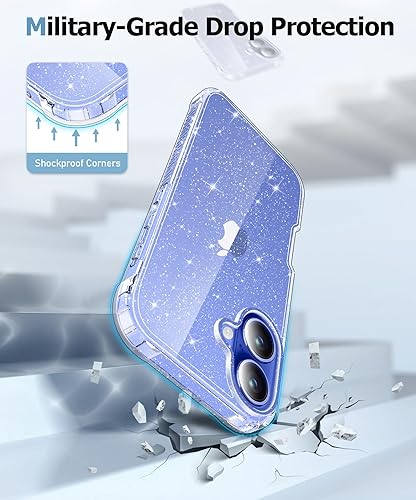 Miniatura 104 de MIODIK Funda compatible con iPhone 13 Pro, con protector de pantalla + protector de lente de cámara, funda protectora de purpurina transparente