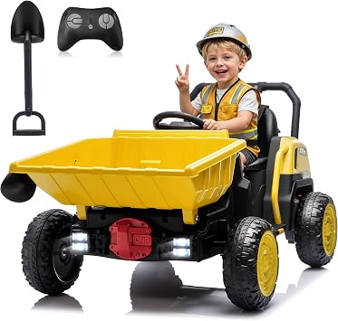 24V Ride on Dump Truck w/RMP2000W Motor, Metal Frame, Parent Remote Control, 24 Volt Ride on Car with Music, LED Lights, 24 Volt Ride on Toys for Big Kids, Yellow