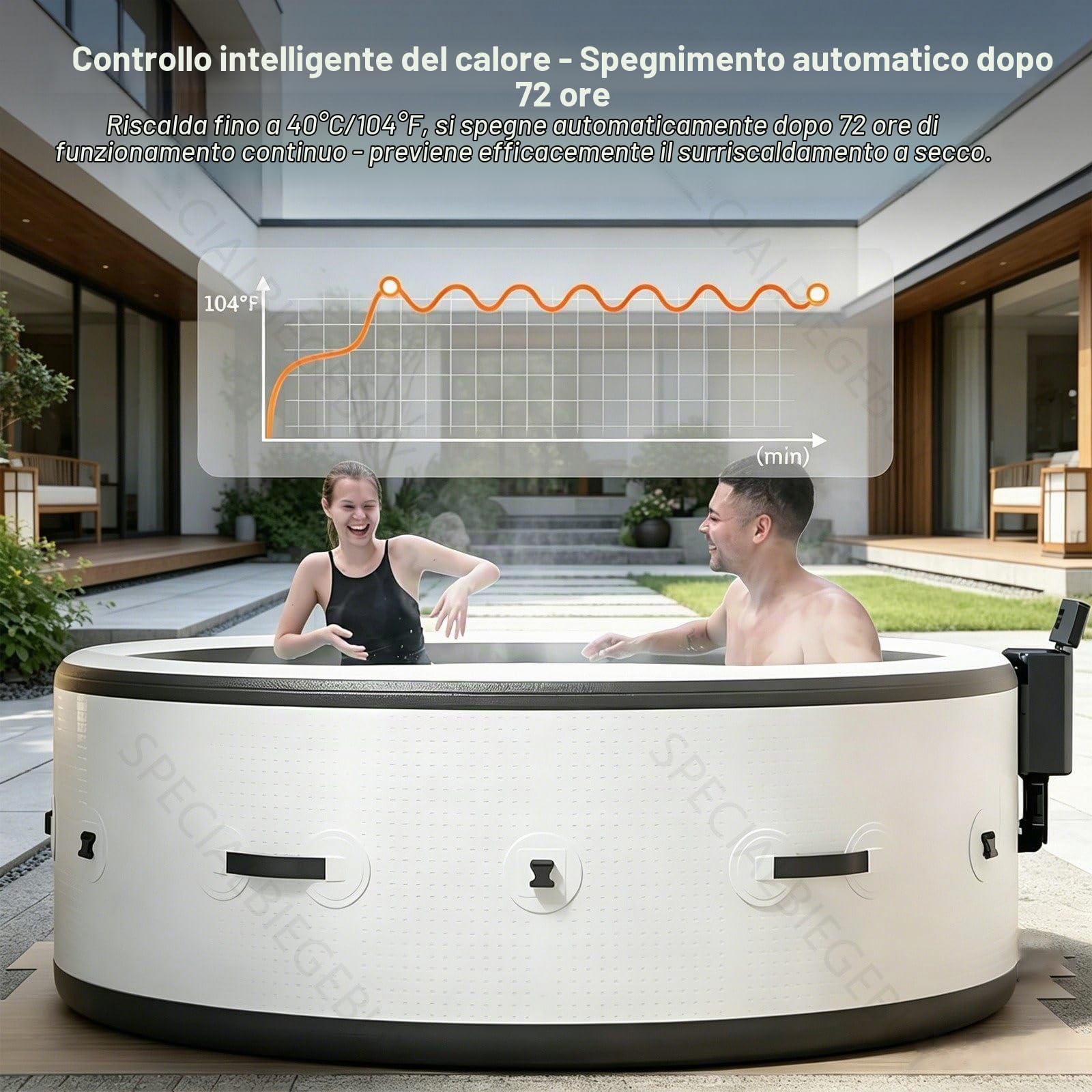 4-6 posti Whirlpool Spa Bubble Massage Bicolore Bianco-Nero - Formato Rotondo massaggianti, Riscaldamento integrato, Copertura Isolante, Volume1722l, Ø206 x H71 cm，6 Effetti Luminosi, Max 40°C