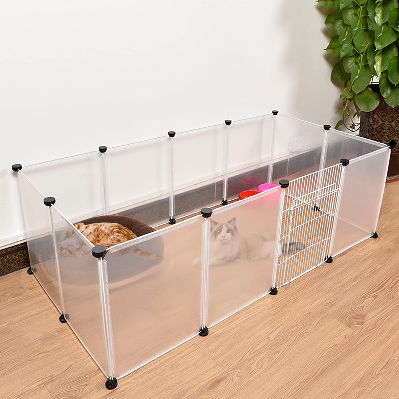 Froadp Recinzione per Animali Domestici Conigli da Esterno 145x75x48cm in Plastica, Recinto a Griglia con Porta per Cavie, Animali da Compagnia, Gabbia per Cuccioli, Hamster (Bianco Traslucido)