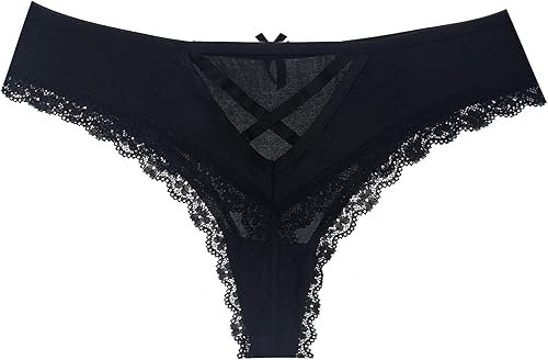 Miniatura 4 de Justgoo Tangas de encaje para mujer, ropa interior de tiro bajo con espalda en T