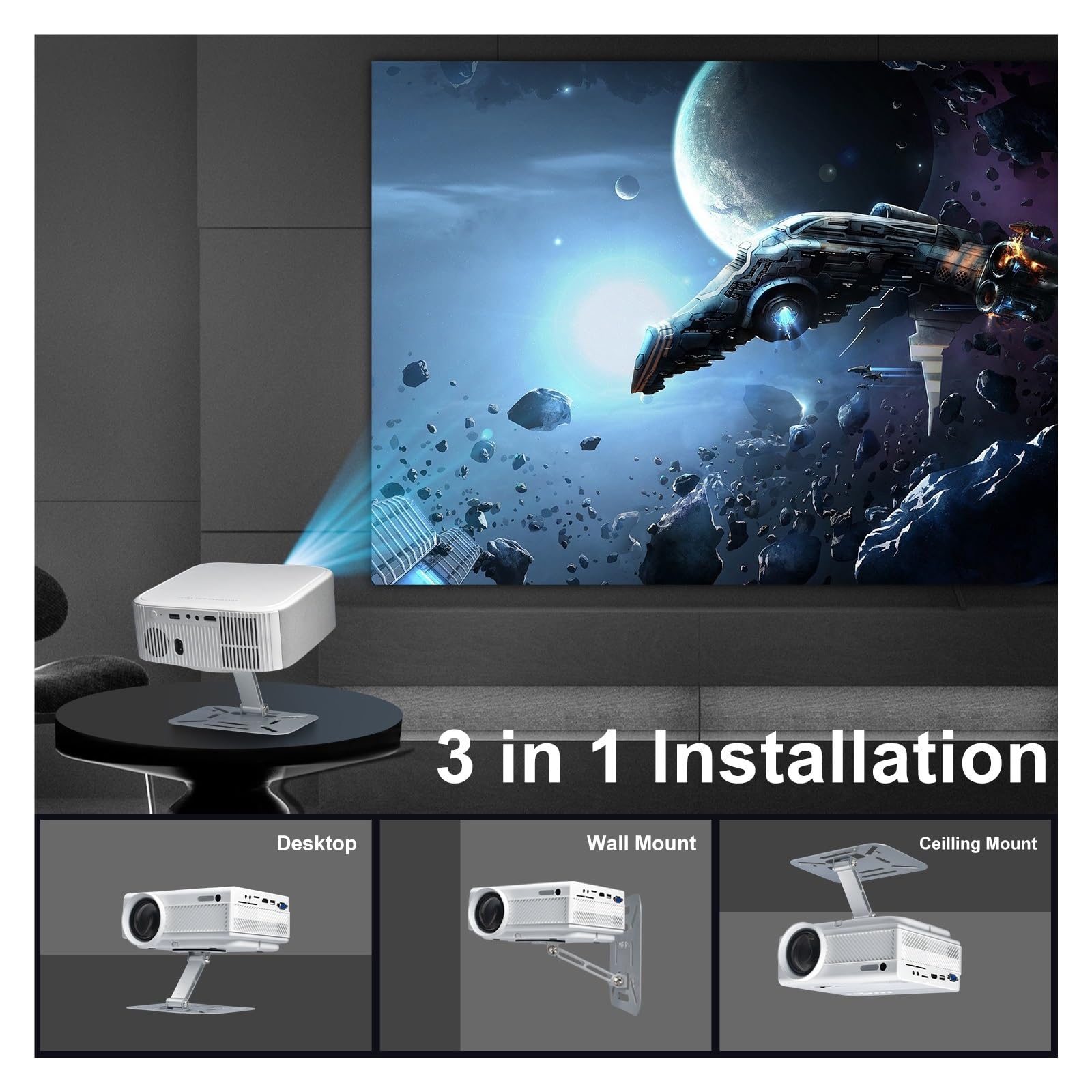 Soporte for Proyector, Compatible con Magcubic, Montaje En Pared HY300 HY320 | Soporte de mesa de techo y soporte de montaje en pared for instalación de proyector(Silver)