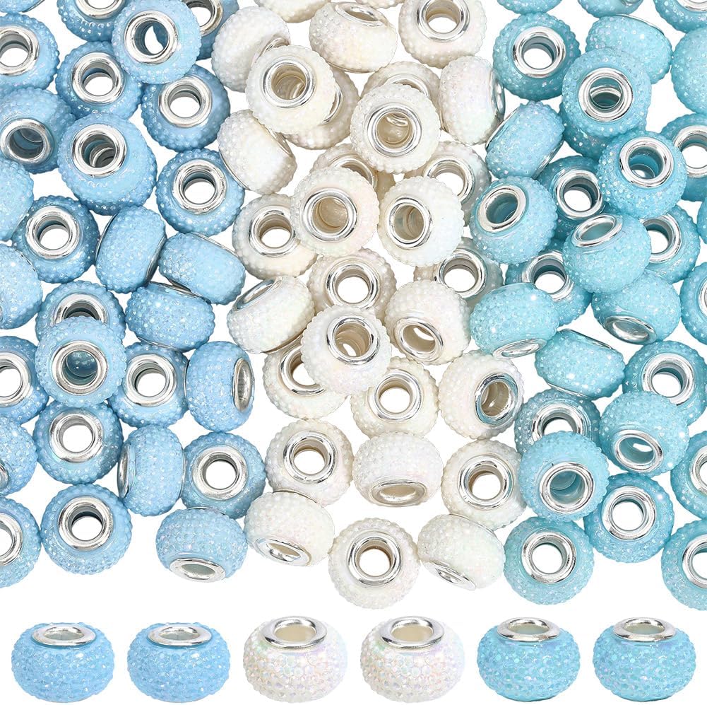 14MM Large Hole European Beads Resin Rondelle Big Holes Platinum Brass Double Cores Blue Colorful Charms Loose Spacer Bead Bulk for Jewelry Making Bracelets Necklaces Earrings DIY Crafts - Image 7