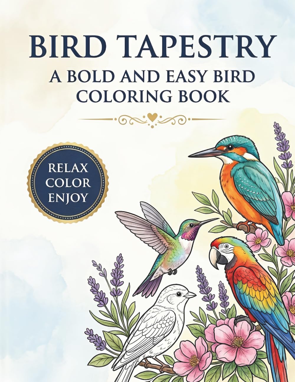 Bird Tapestry: A Bold and Easy Bird Coloring Book: Relaxing Nature Scenes, Beautiful Birds, Floral Patterns & Peaceful Wildlife Designs for Adults